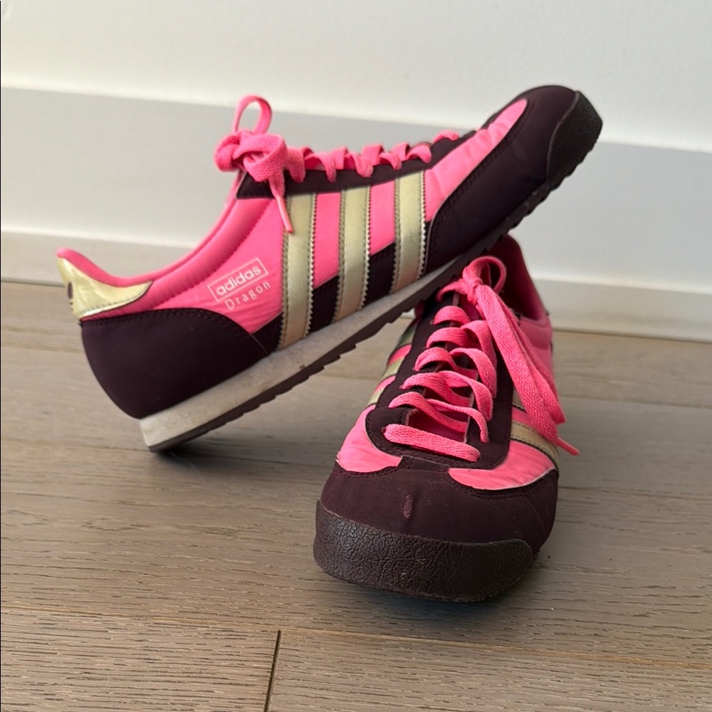adidas Pink Women's Athletic Sneakers with Cream Stripes - Picture 2 of 3